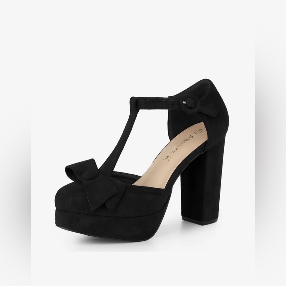 Allegra K Mary Jane Platform Pumps Chunky Heel Dress Shoes Bow Detail Size 9 NEW
